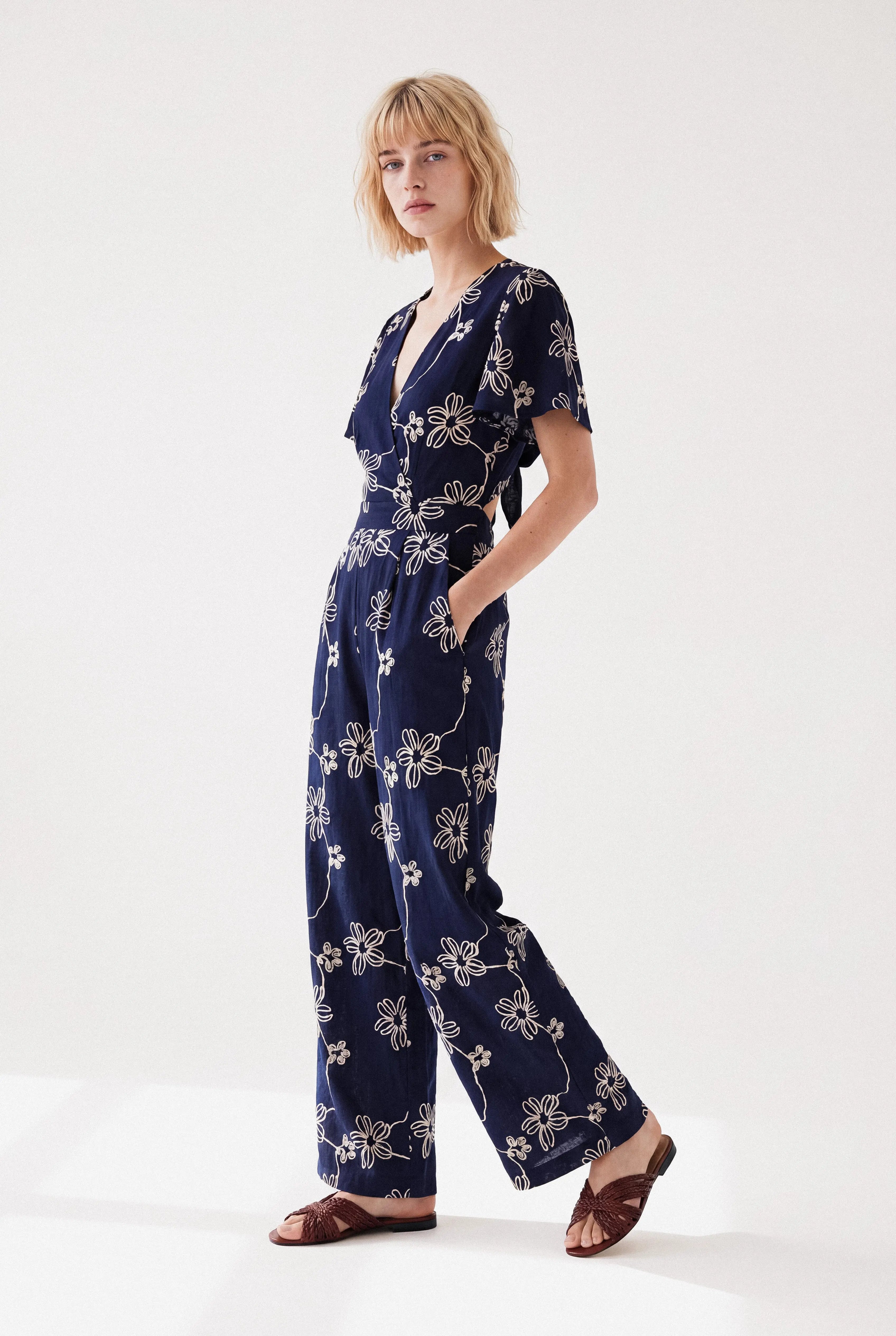COMBINAISON FLEURIE MARINE