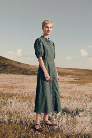 MARCELLE PLAIN GLAZED COTTON MIDI DRESS