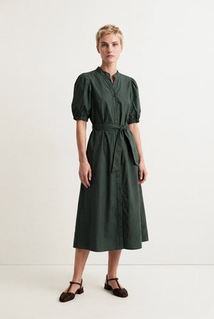 MARCELLE PLAIN GLAZED COTTON MIDI DRESS