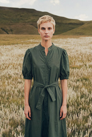 MARCELLE PLAIN GLAZED COTTON MIDI DRESS