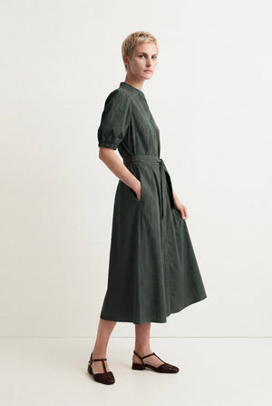 MARCELLE PLAIN GLAZED COTTON MIDI DRESS