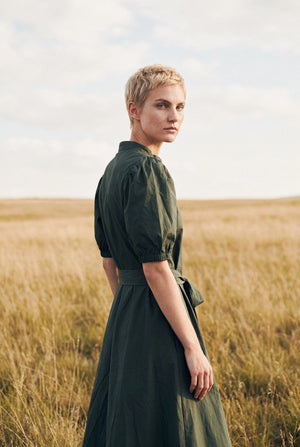MARCELLE PLAIN GLAZED COTTON MIDI DRESS