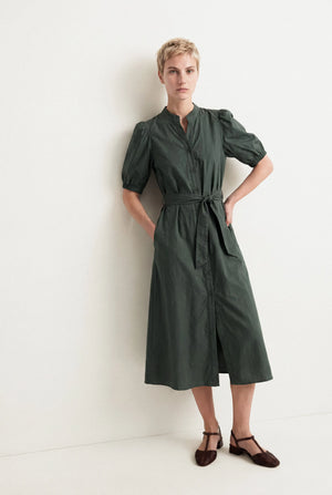 MARCELLE PLAIN GLAZED COTTON MIDI DRESS