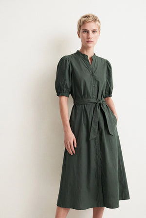 MARCELLE PLAIN GLAZED COTTON MIDI DRESS