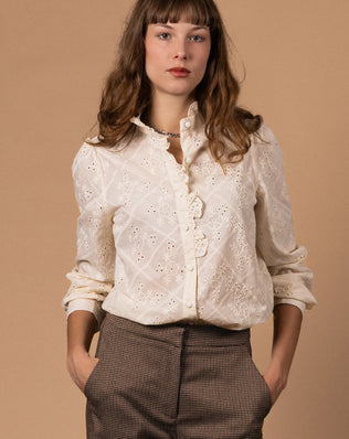 BLOUSE COTON BRODÉE COL MONTANT Not specified