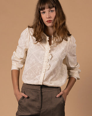 BLOUSE COTON BRODÉE COL MONTANT Not specified