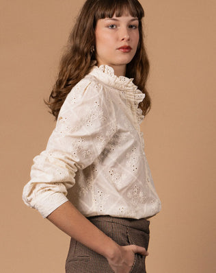 BLOUSE COTON BRODÉE COL MONTANT Not specified