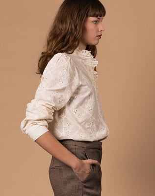 BLOUSE COTON BRODÉE COL MONTANT Not specified