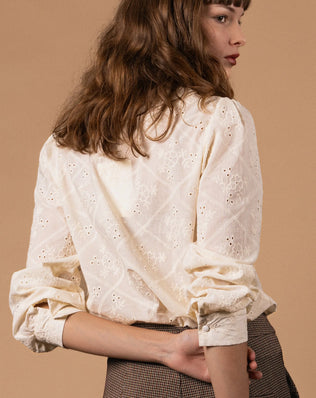BLOUSE COTON BRODÉE COL MONTANT Not specified