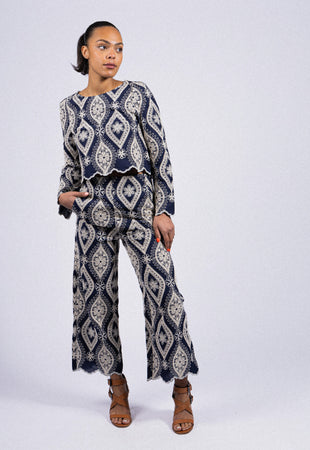 PANTALON BRODÉ EN COTON RDG