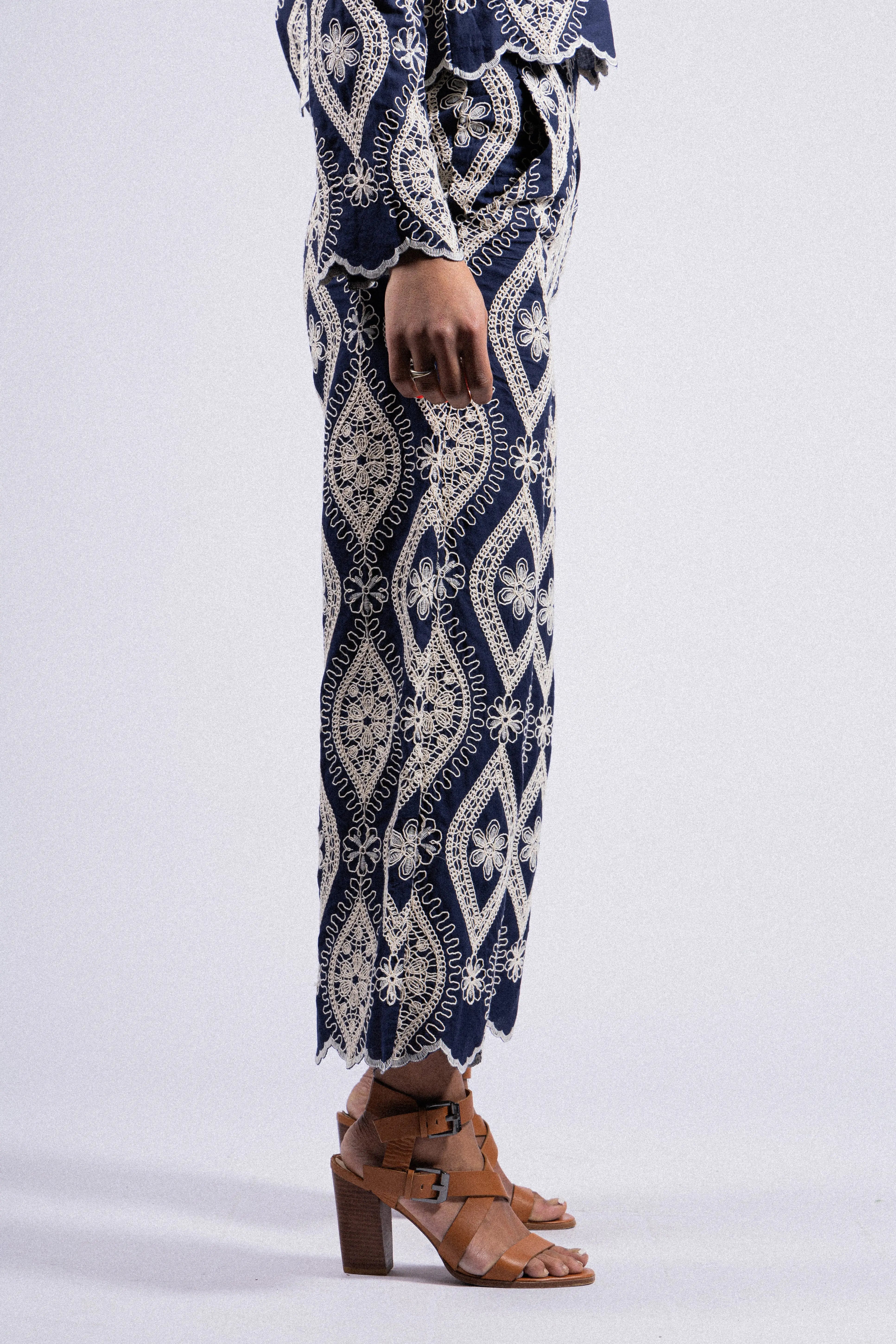 PANTALON BRODÉ EN COTON RDG