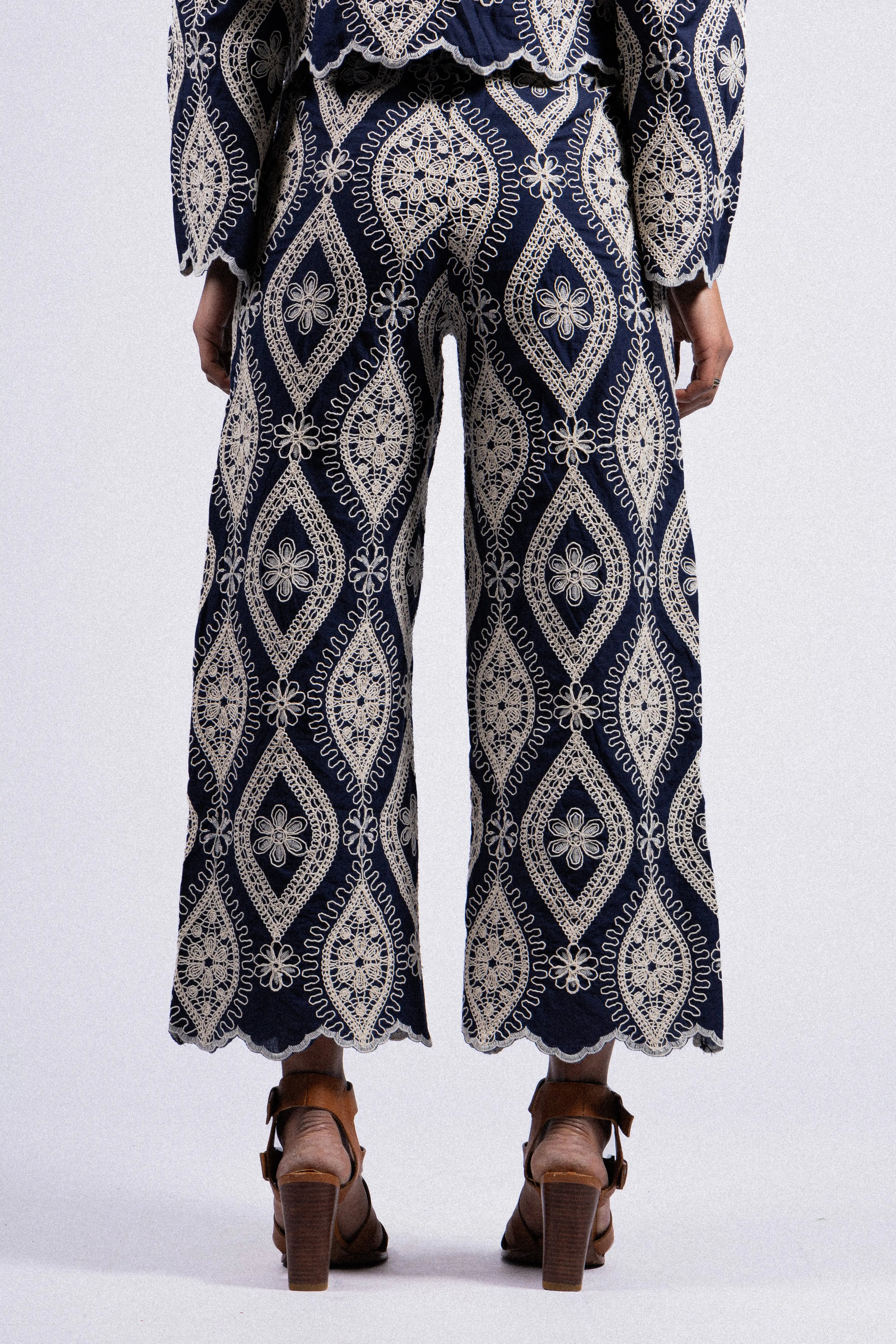 PANTALON BRODÉ EN COTON RDG