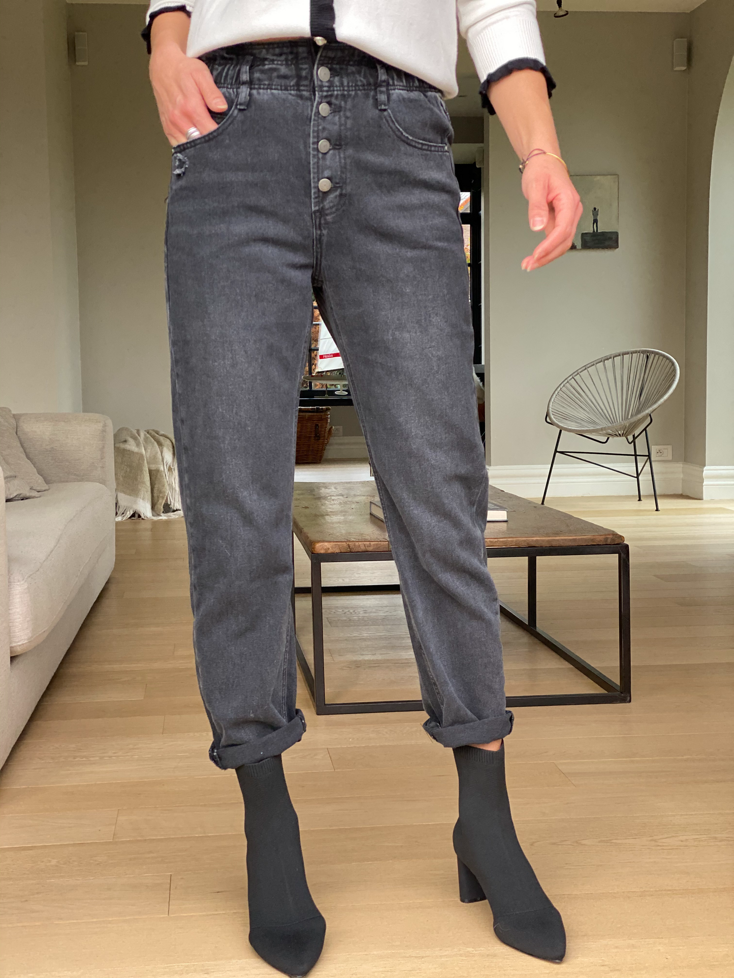 Jeans slouchy élastique gris