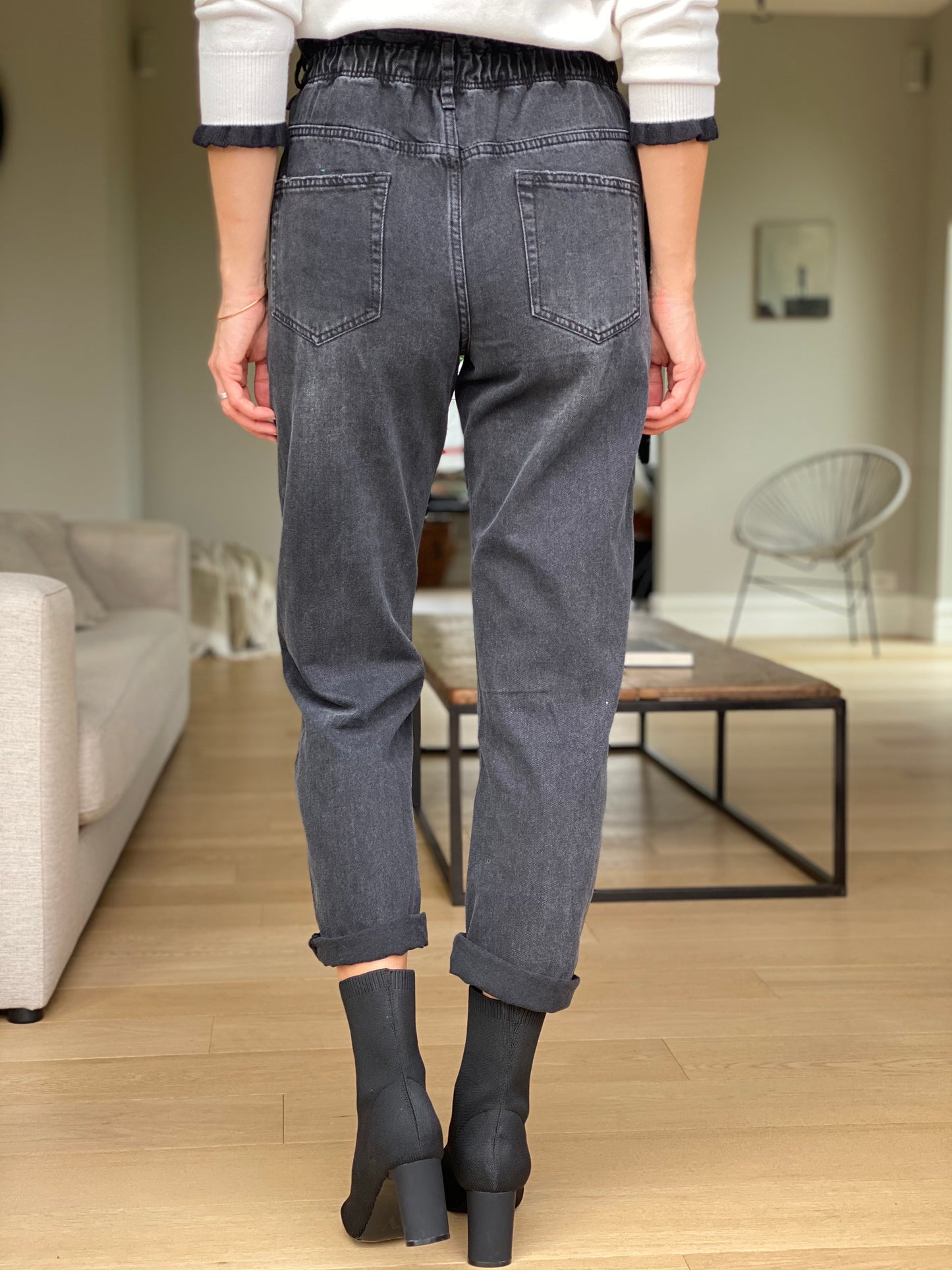 Jeans slouchy élastique gris