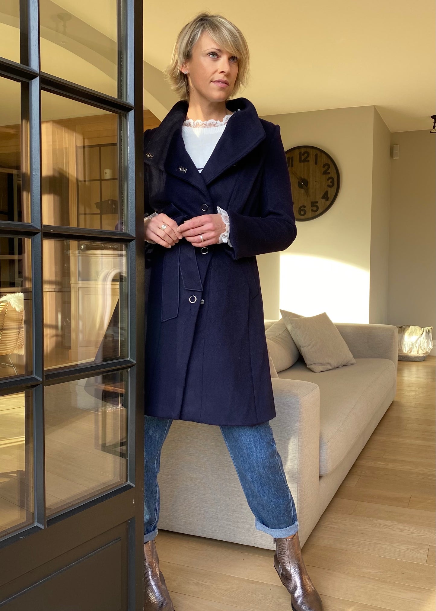 Manteau marine en laine